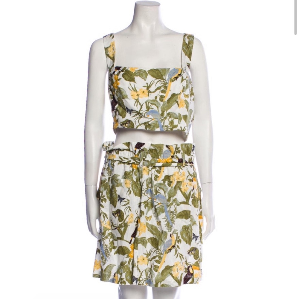 Reformation jungle tropical parrot skirt & top set